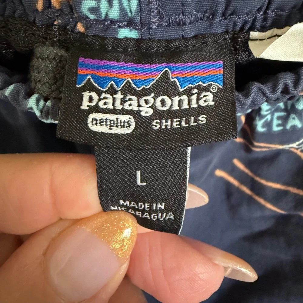 Patagonia Netplus Mens Large Navy Blue Fishing Net Swim Trunks‎ Shorts  Lined